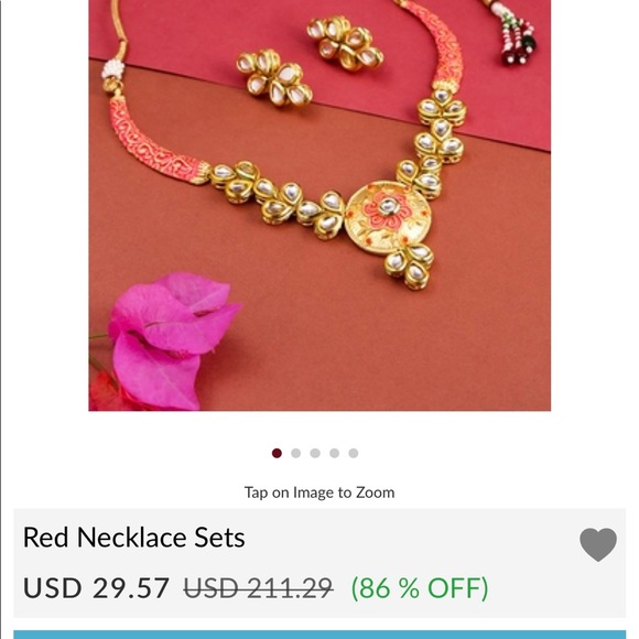 Priyaasi Indian gold and red earring and necklace set - Picture 5 of 7